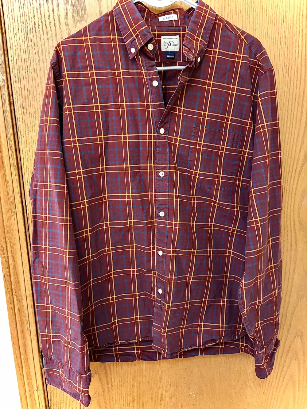 J.Crew Men’s Shirt Large Dress Red Plaid Classic Long Sleeve Collared Button Up